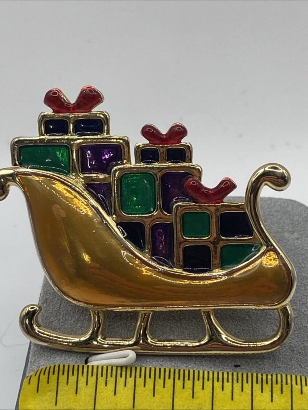 Christmas Sleigh Brooch Gold Plated Santas Sled Pin